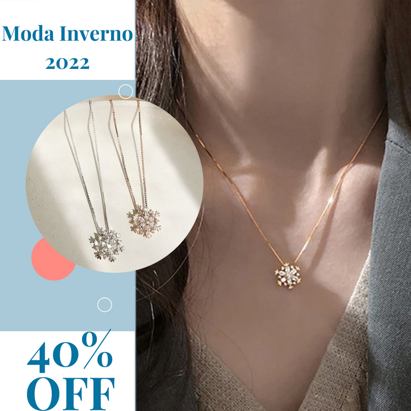 Colar com pingente de Floco de Neve Moda de Inverno